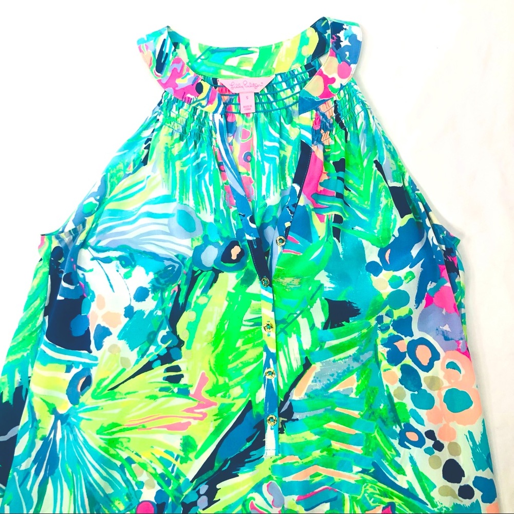 Lilly Pulitzer Tropical Leaf Print Midi Dress in Aqua, Lime & Pink - Picture 10 of 10